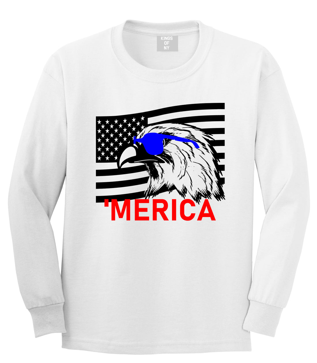 Merica Eagle Flag Funny Patriotic Mens Long Sleeve T-Shirt White