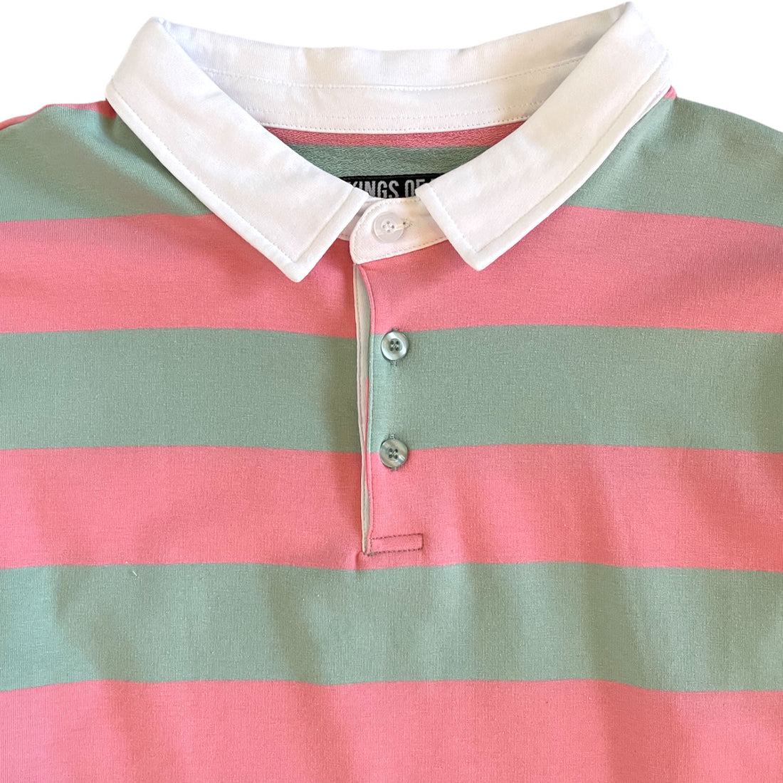 Pastel Pink and Mint Green White Striped Mens Long Sleeve Rugby Shirt