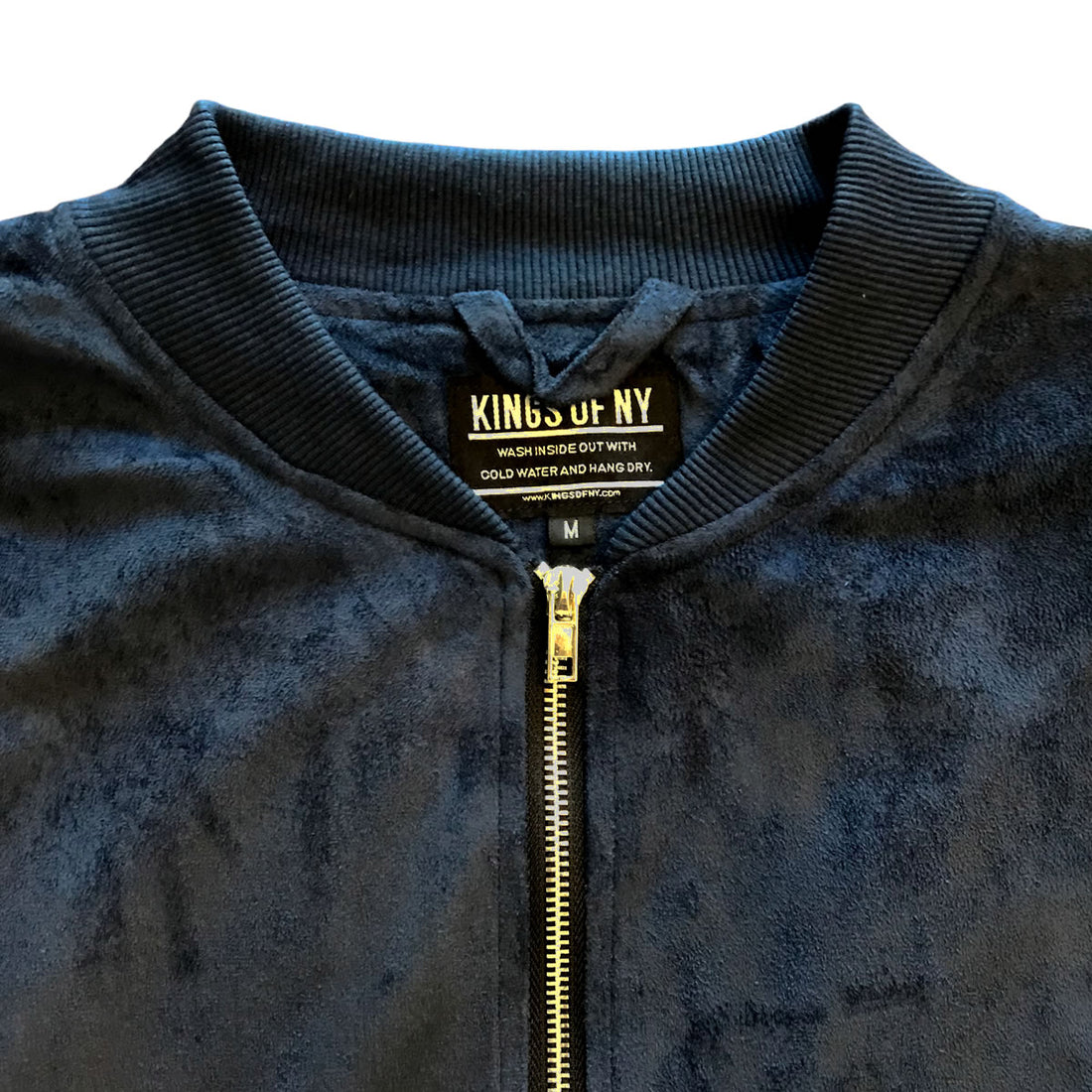 Navy Blue Faux Suede Mens Bomber Jacket Detail