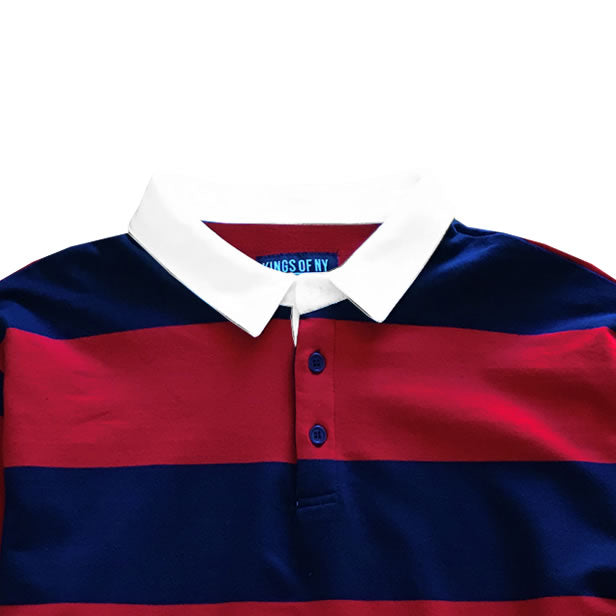 Navy Blue and Red Comfortable Stretch Striped Mens Rugby Shirt
