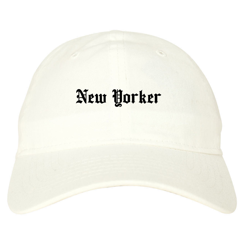 New Yorker Old English Mens Dad Hat Baseball Cap White