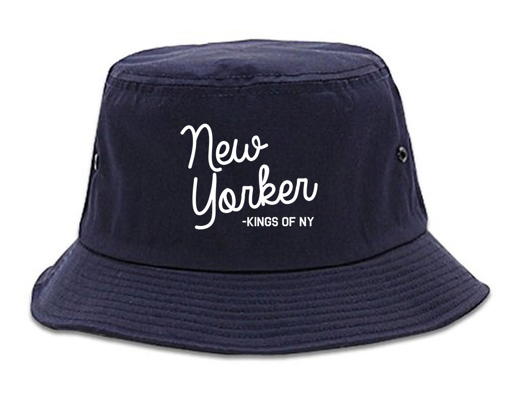 New Yorker Script Mens Bucket Hat Navy Blue