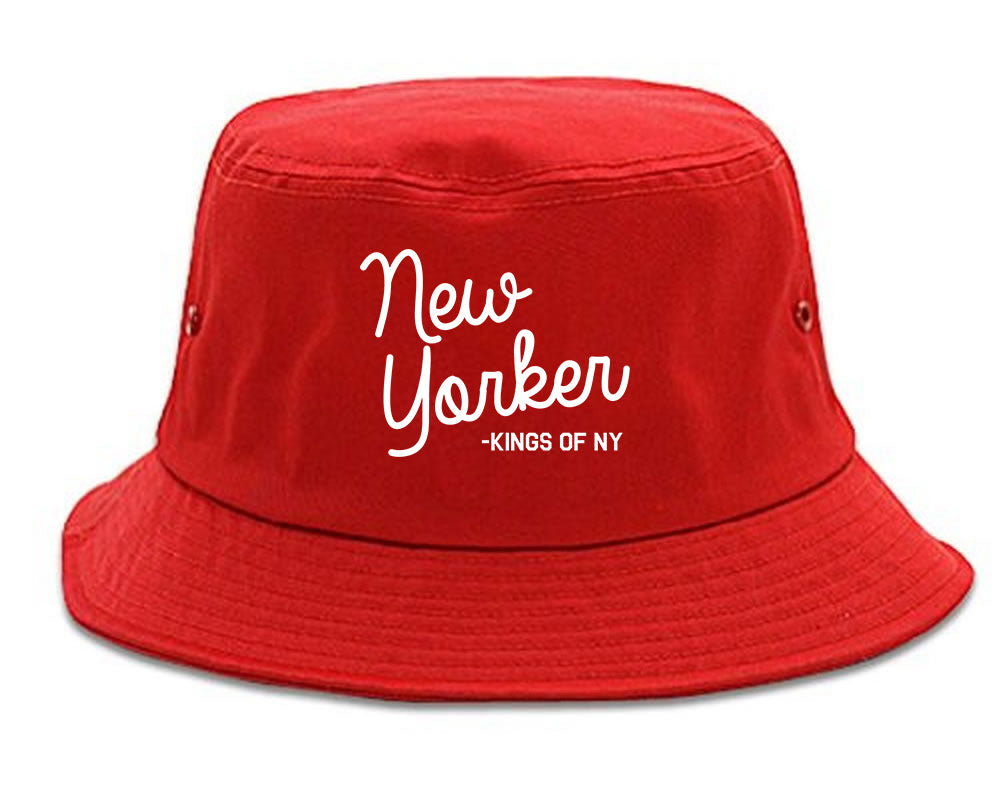 New Yorker Script Mens Bucket Hat Red