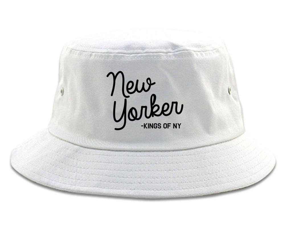 New Yorker Script Mens Bucket Hat White