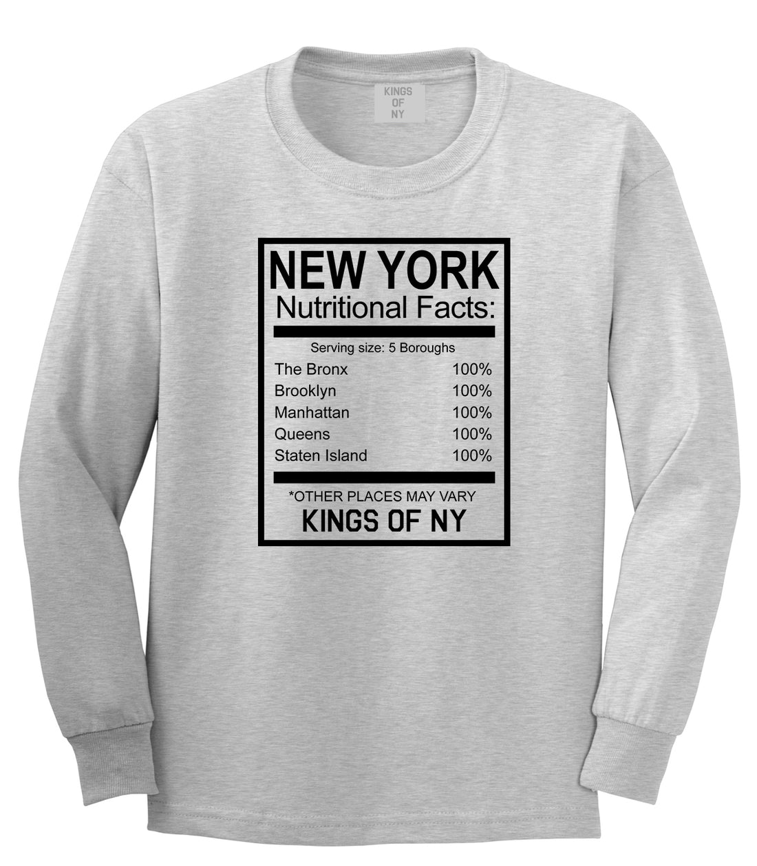 New York Nutritional Facts Long Sleeve T-Shirt in Grey