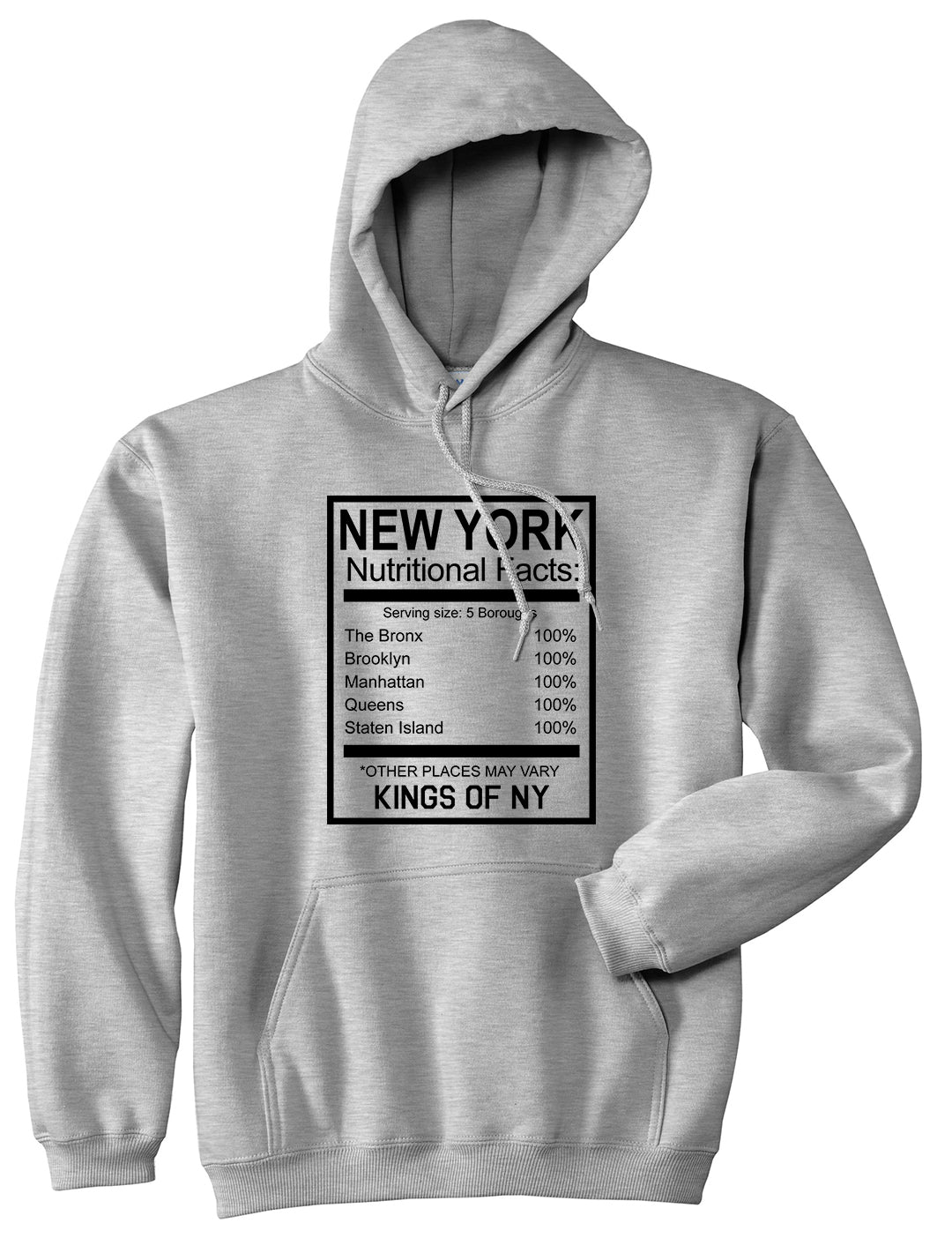 New York Nutritional Facts Pullover Hoodie in Grey