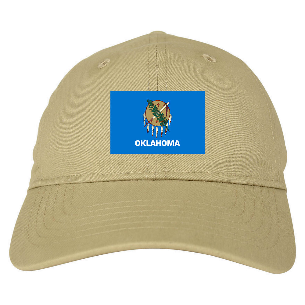 Oklahoma State Flag OK Chest Mens Dad Hat Tan