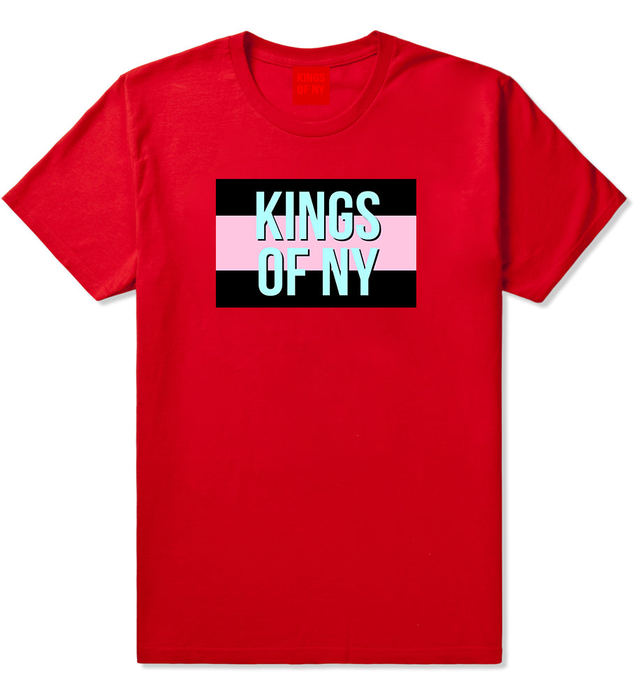 Pink And Blue Flag Logo Mens T Shirt Red