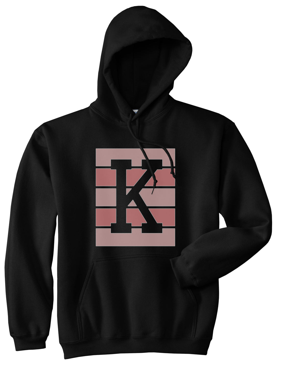 Pink K Blocks Pullover Hoodie in Black
