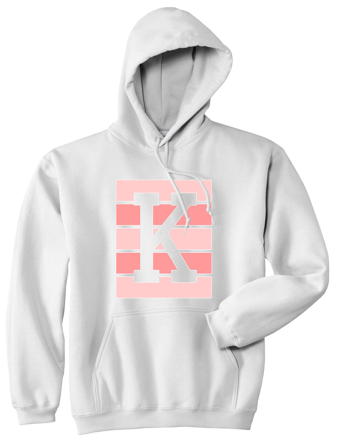 Pink K Blocks Pullover Hoodie in White