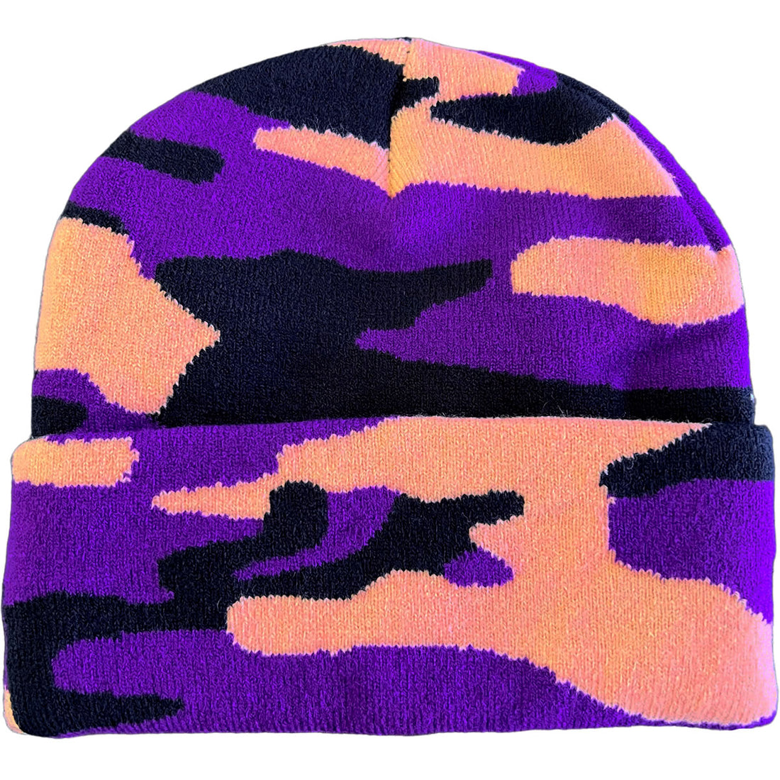 Purple Camo Logo Mens Knit Beanie Hat