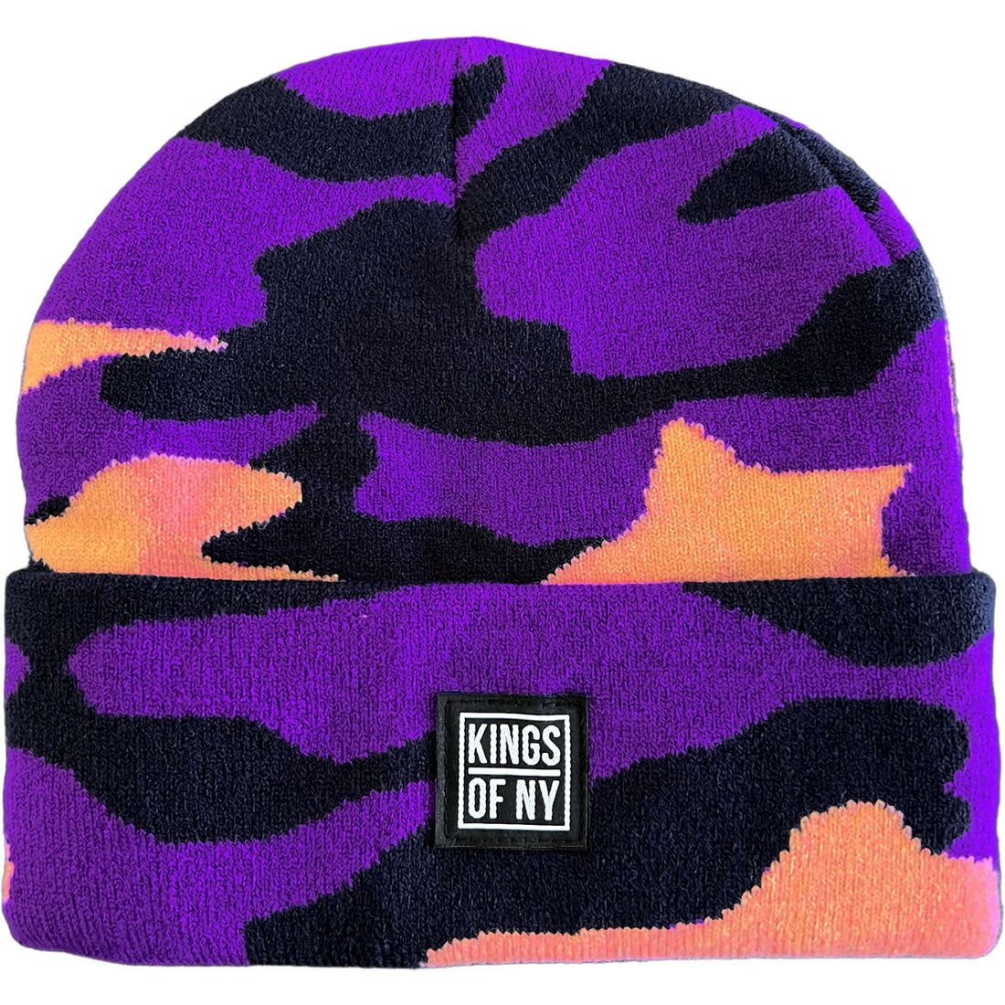 Purple Camo Logo Mens Knit Beanie Hat