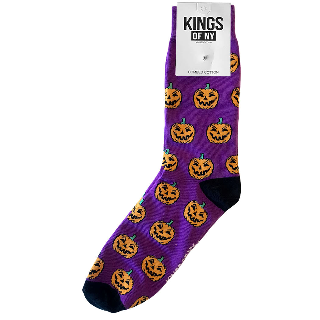 Purple Jack-O-Lantern Halloween Mens Socks