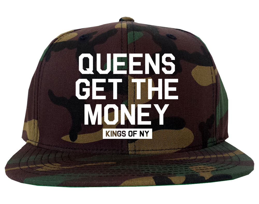 Queens Get The Money Mens Snapback Hat Camo