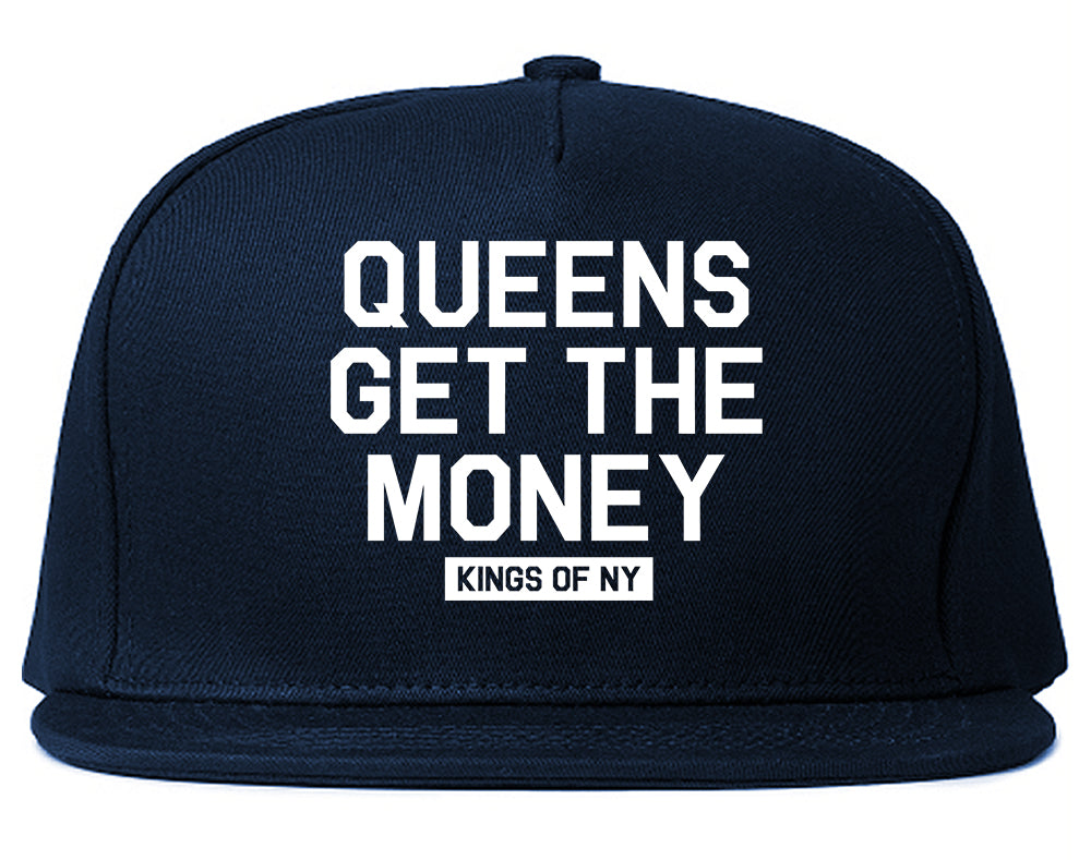 Queens Get The Money Mens Snapback Hat Navy Blue