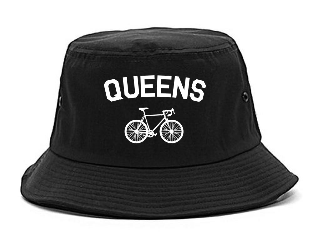 Queens New York Vintage Bike Cycling Mens Bucket Hat Black