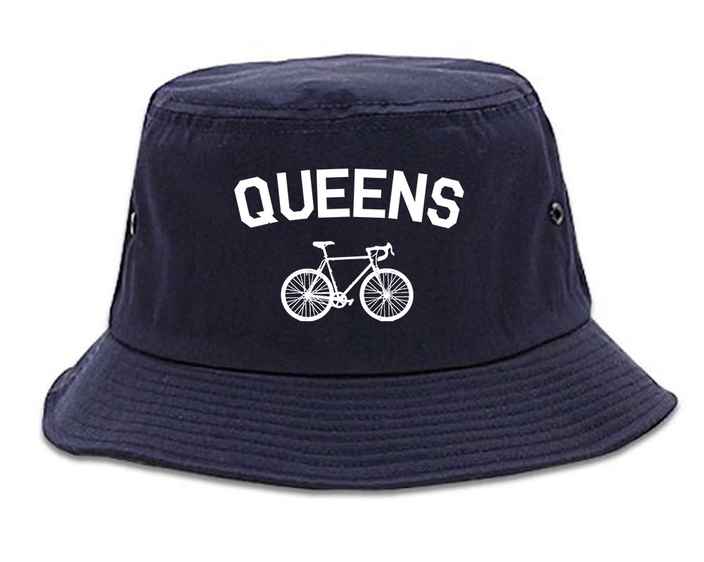 Queens New York Vintage Bike Cycling Mens Bucket Hat Navy Blue