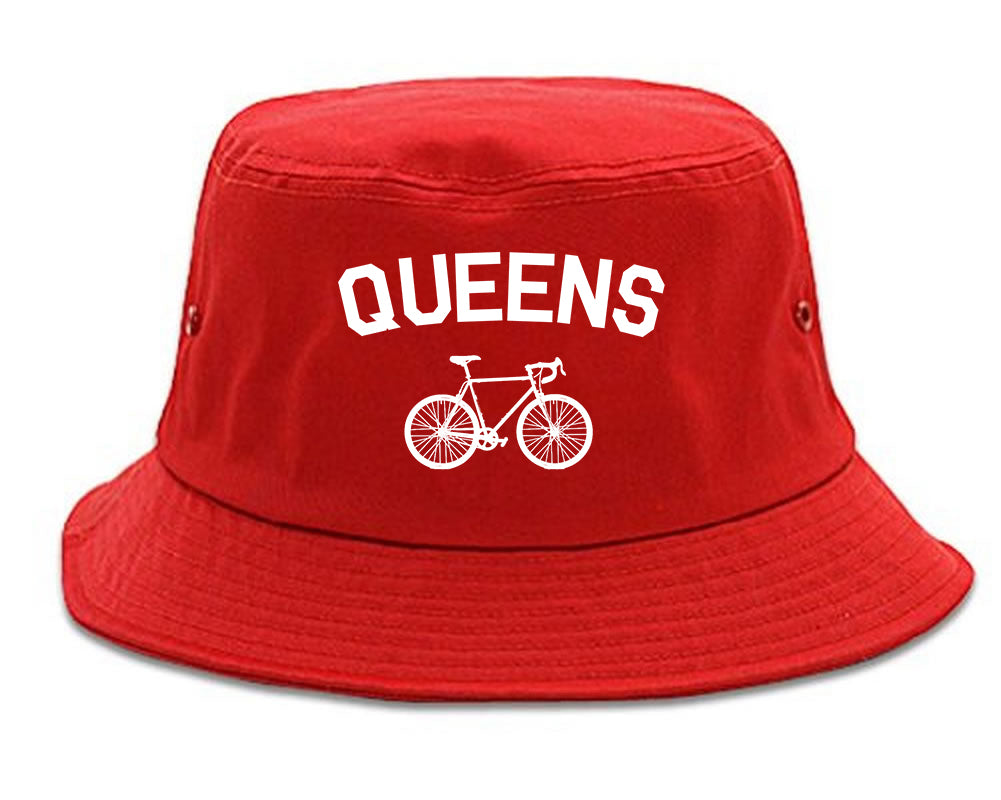 Queens New York Vintage Bike Cycling Mens Bucket Hat Red