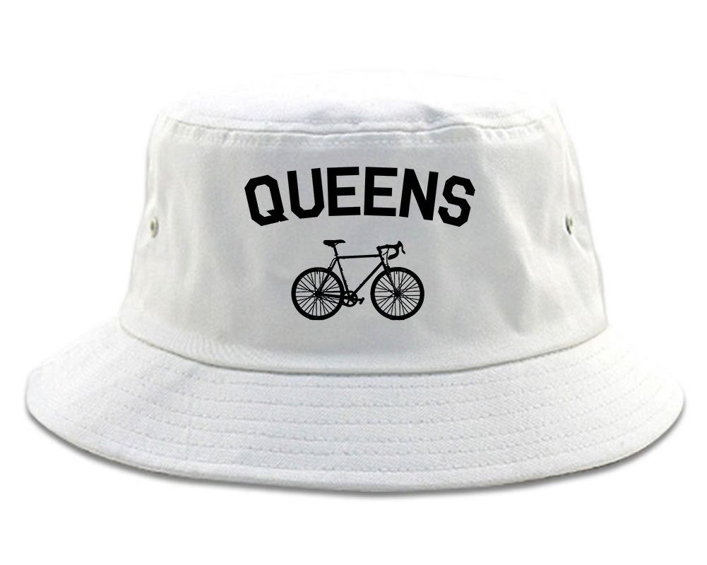 Queens New York Vintage Bike Cycling Mens Bucket Hat White