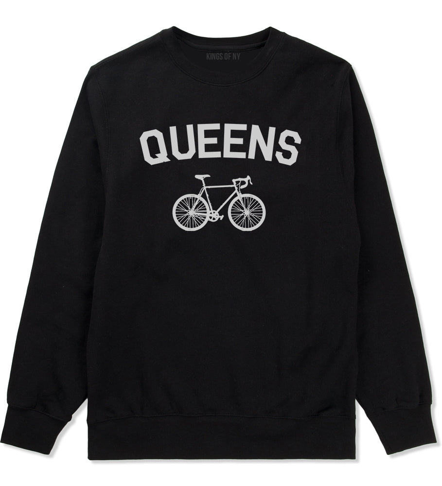 Queens New York Vintage Bike Cycling Mens Crewneck Sweatshirt Black