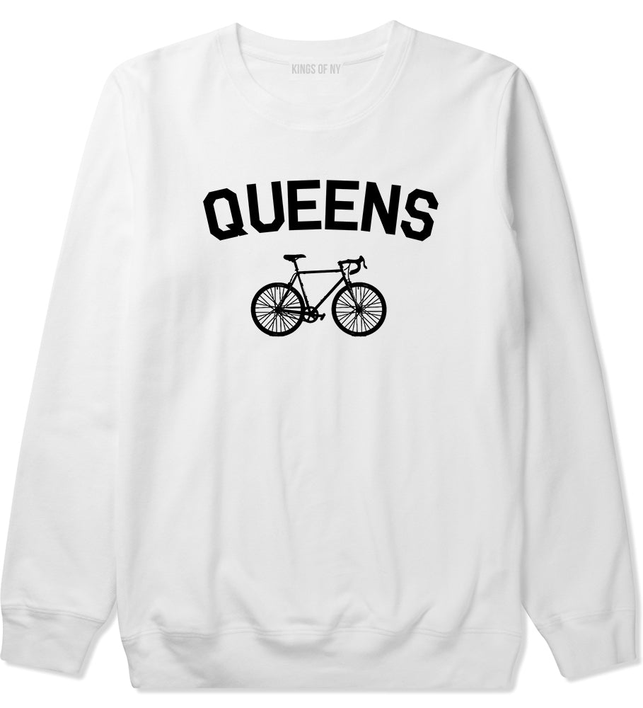 Queens New York Vintage Bike Cycling Mens Crewneck Sweatshirt White