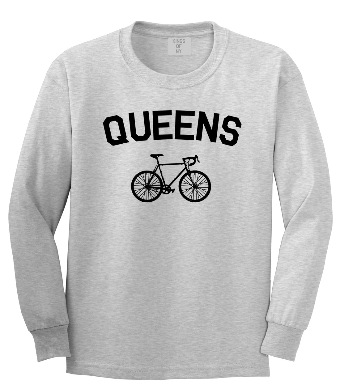 Queens New York Vintage Bike Cycling Mens Long Sleeve T-Shirt Grey