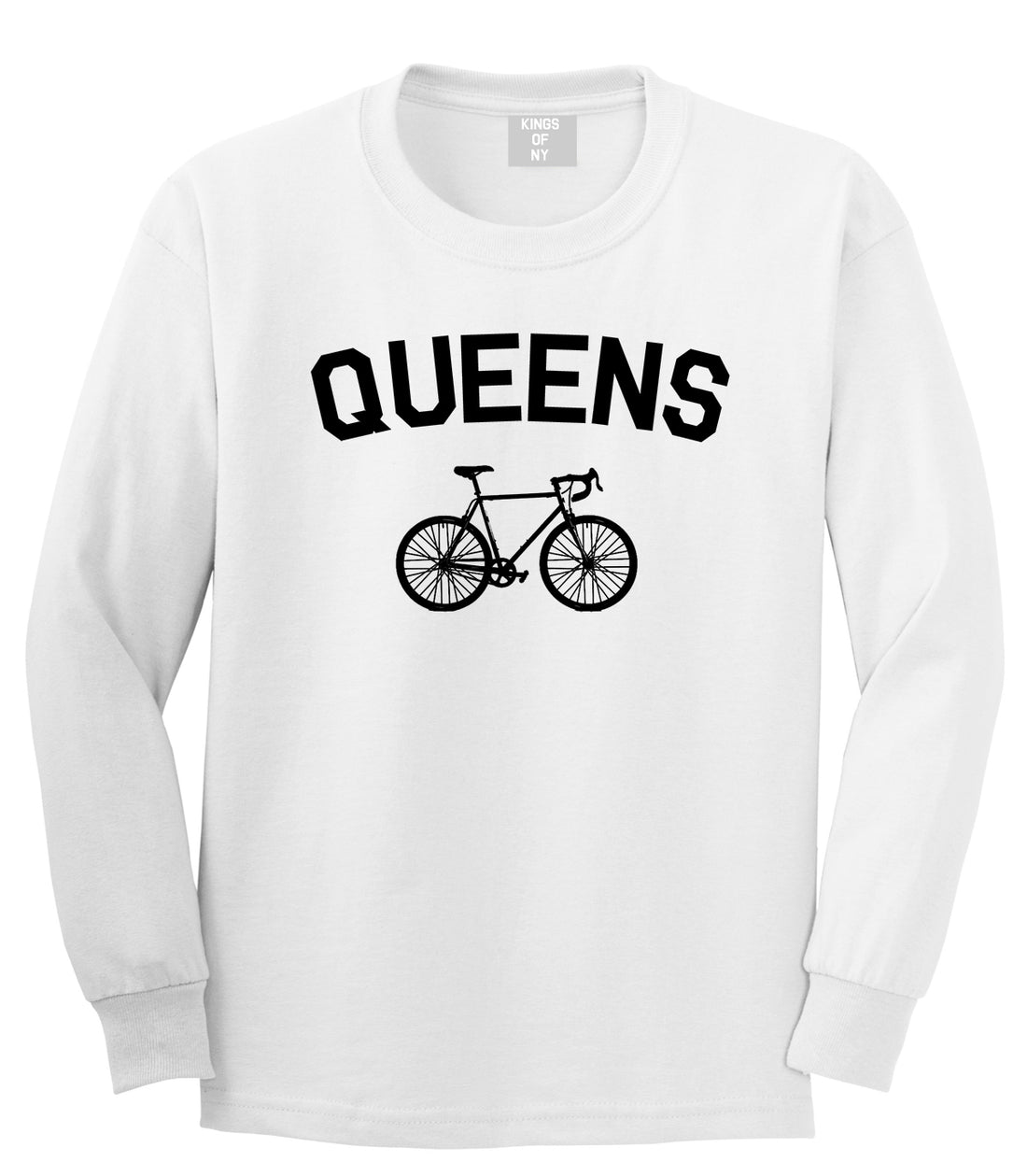 Queens New York Vintage Bike Cycling Mens Long Sleeve T-Shirt White