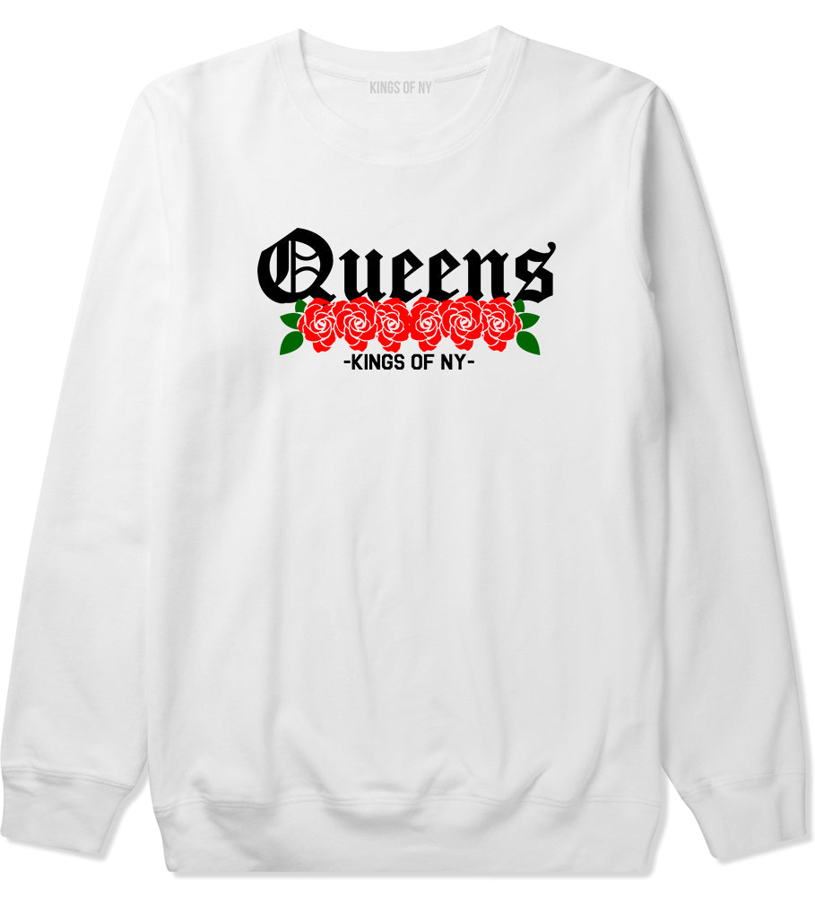 Queens Roses Kings Of NY Mens Crewneck Sweatshirt White