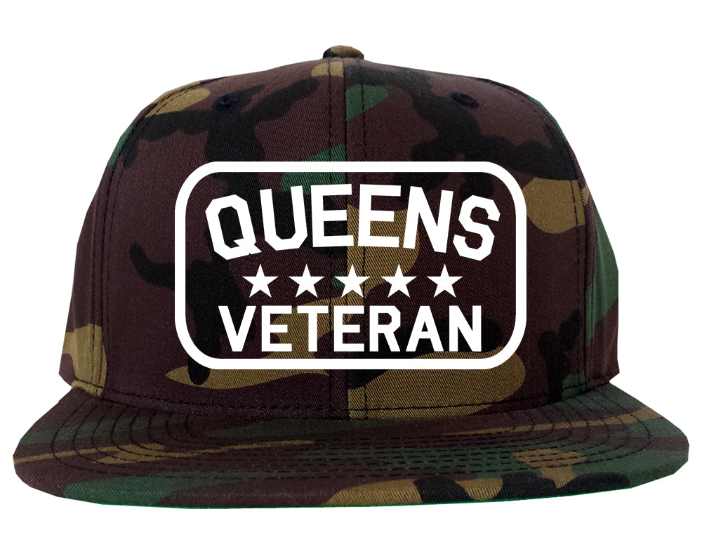 Queens Veteran Mens Snapback Hat Green Camo