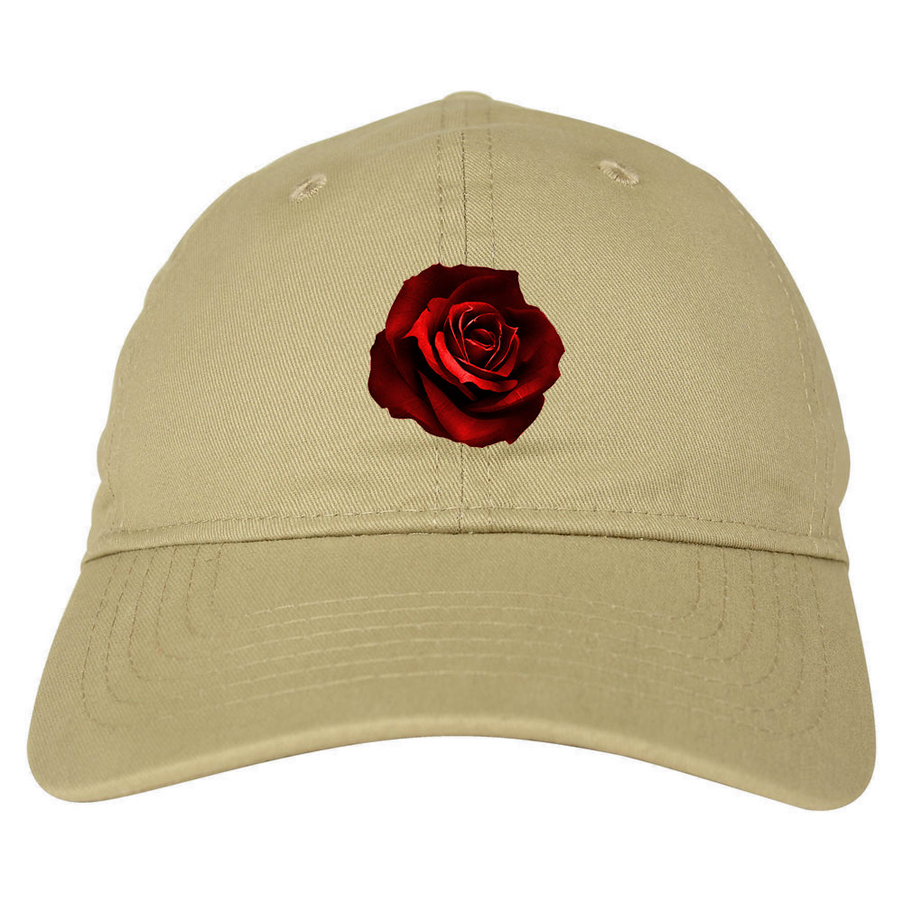 Red_Rose_Pattern Tan Dad Hat