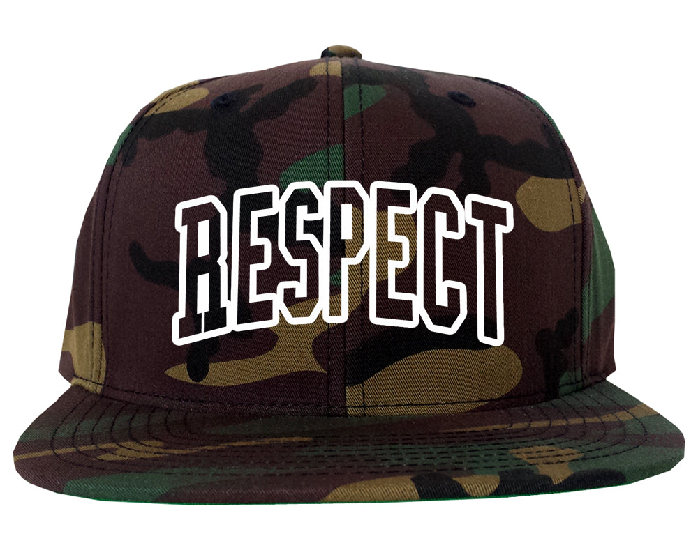 Respect Outline Mens Snapback Hat Army Camo