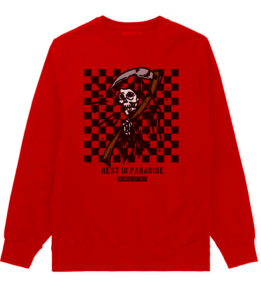 Rest In Paradise Grim Reaper Mens Crewneck Sweatshirt Red By Kings Of NY