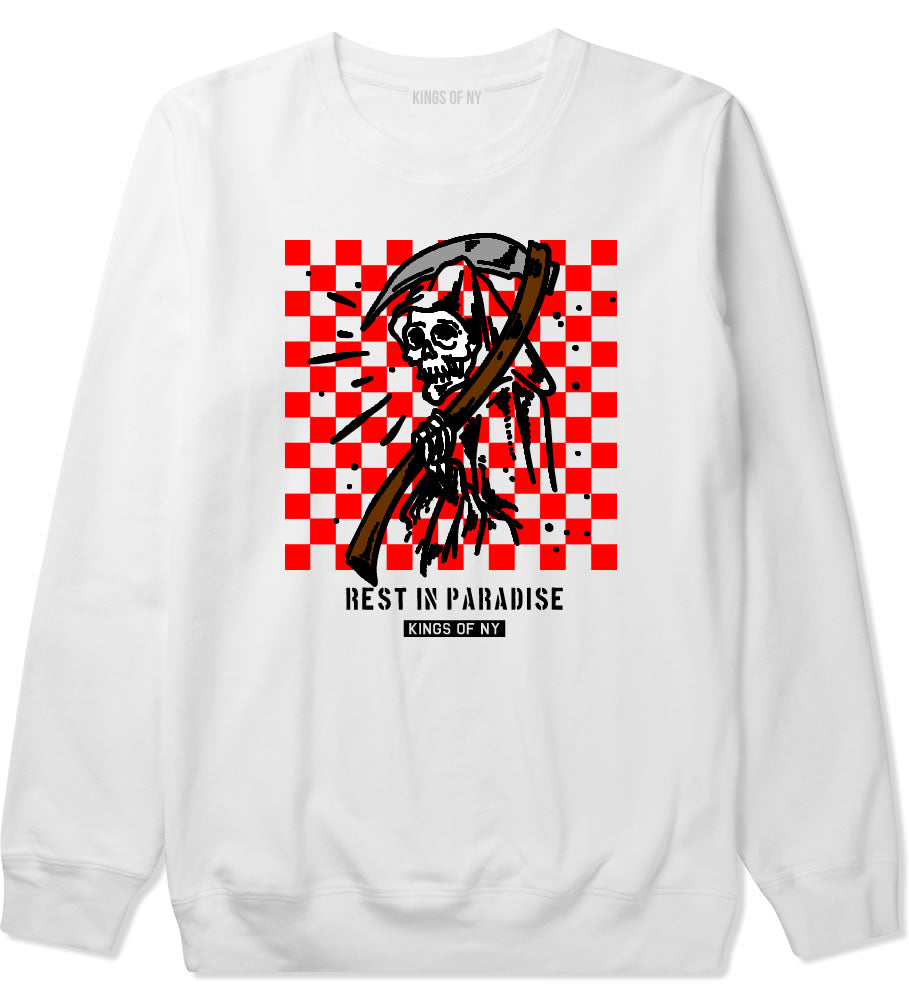Rest In Paradise Grim Reaper Mens Crewneck Sweatshirt White By Kings Of NY