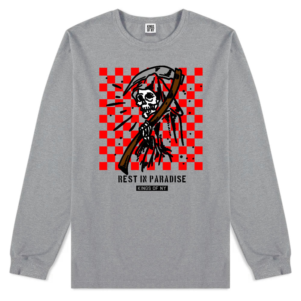 Rest In Paradise Grim Reaper Mens Long Sleeve T-Shirt Grey By Kings Of NY