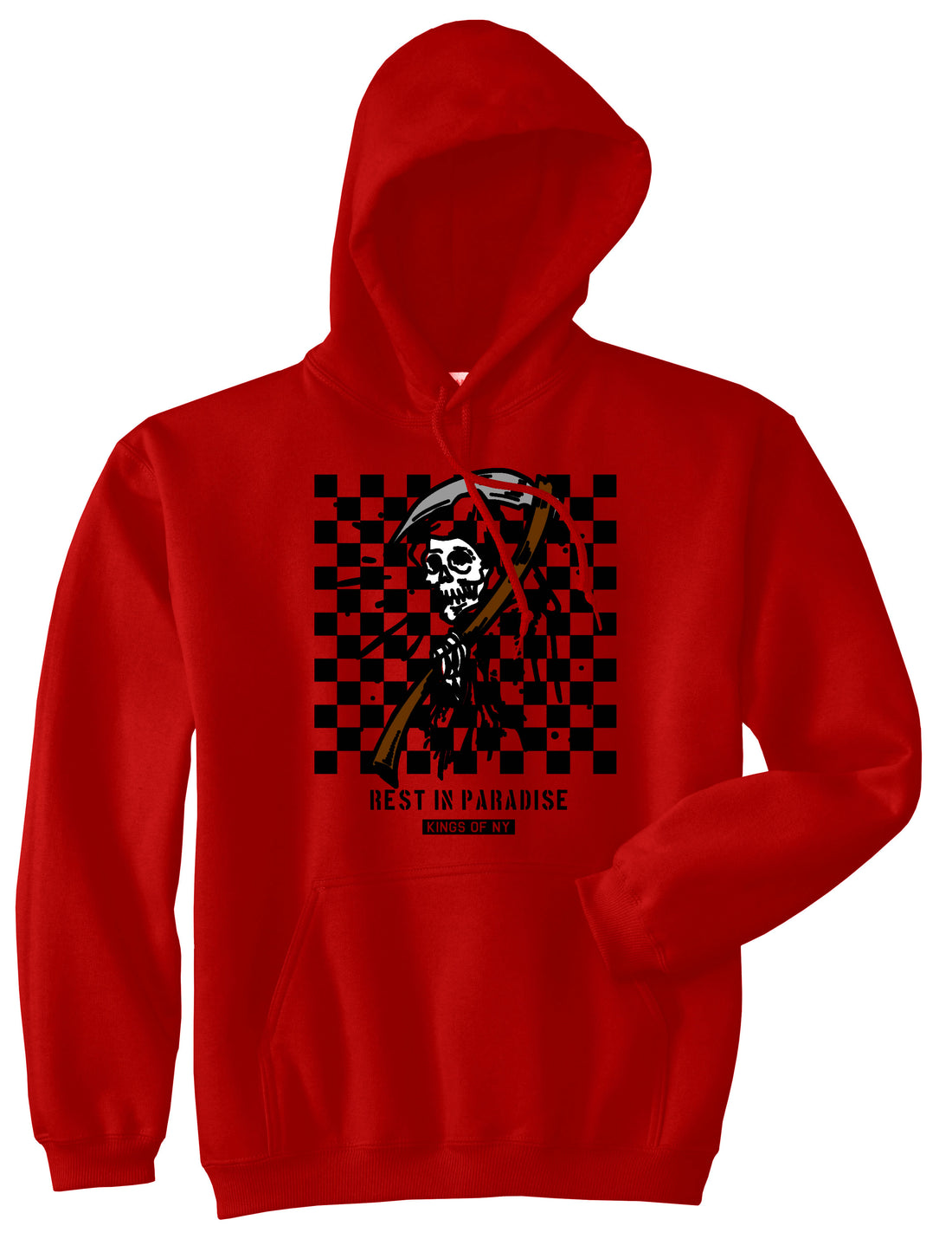 Rest In Paradise Grim Reaper Mens Pullover Hoodie Red By Kings Of NY