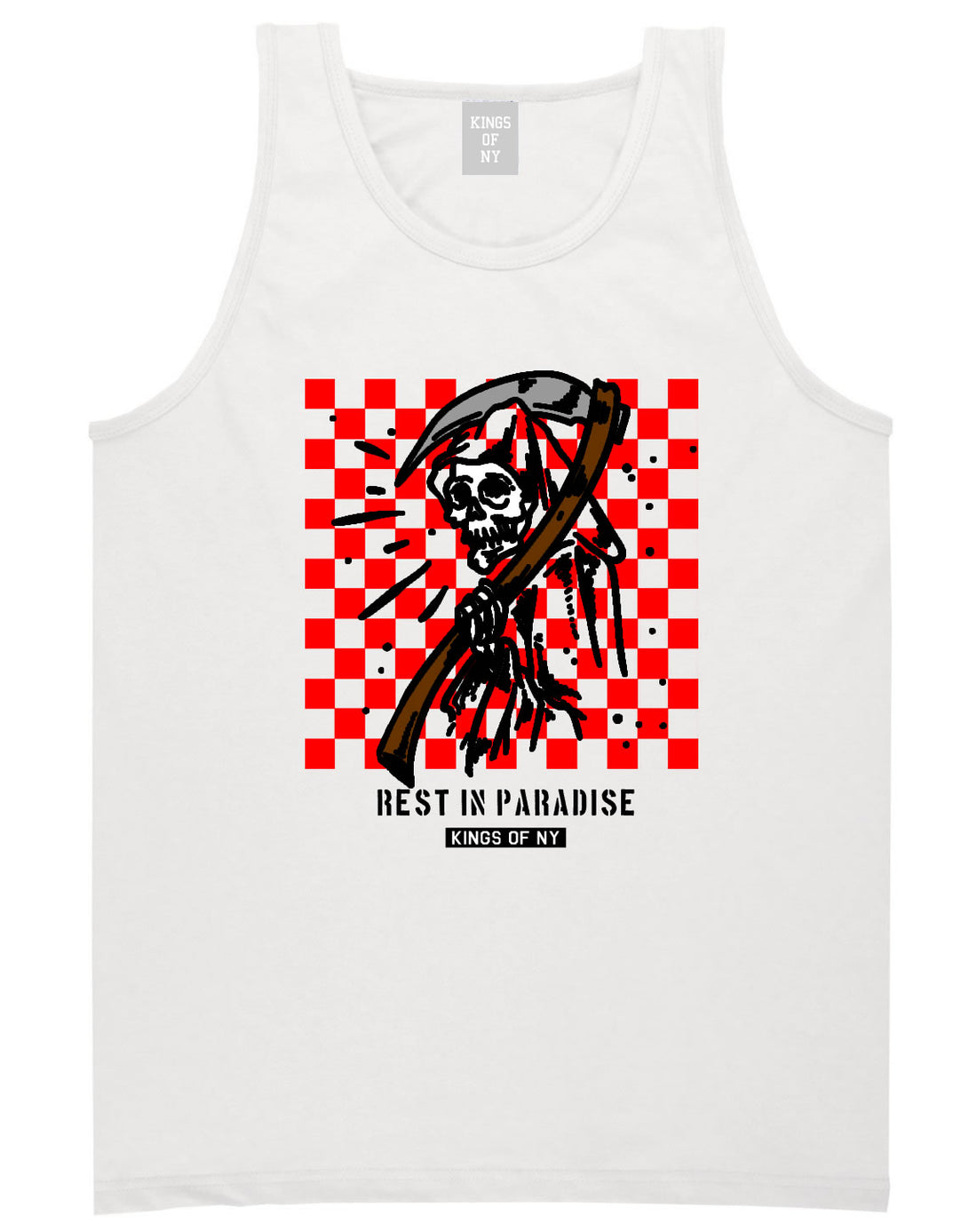 Rest In Paradise Grim Reaper Mens Tank Top Shirt White By Kings Of NY