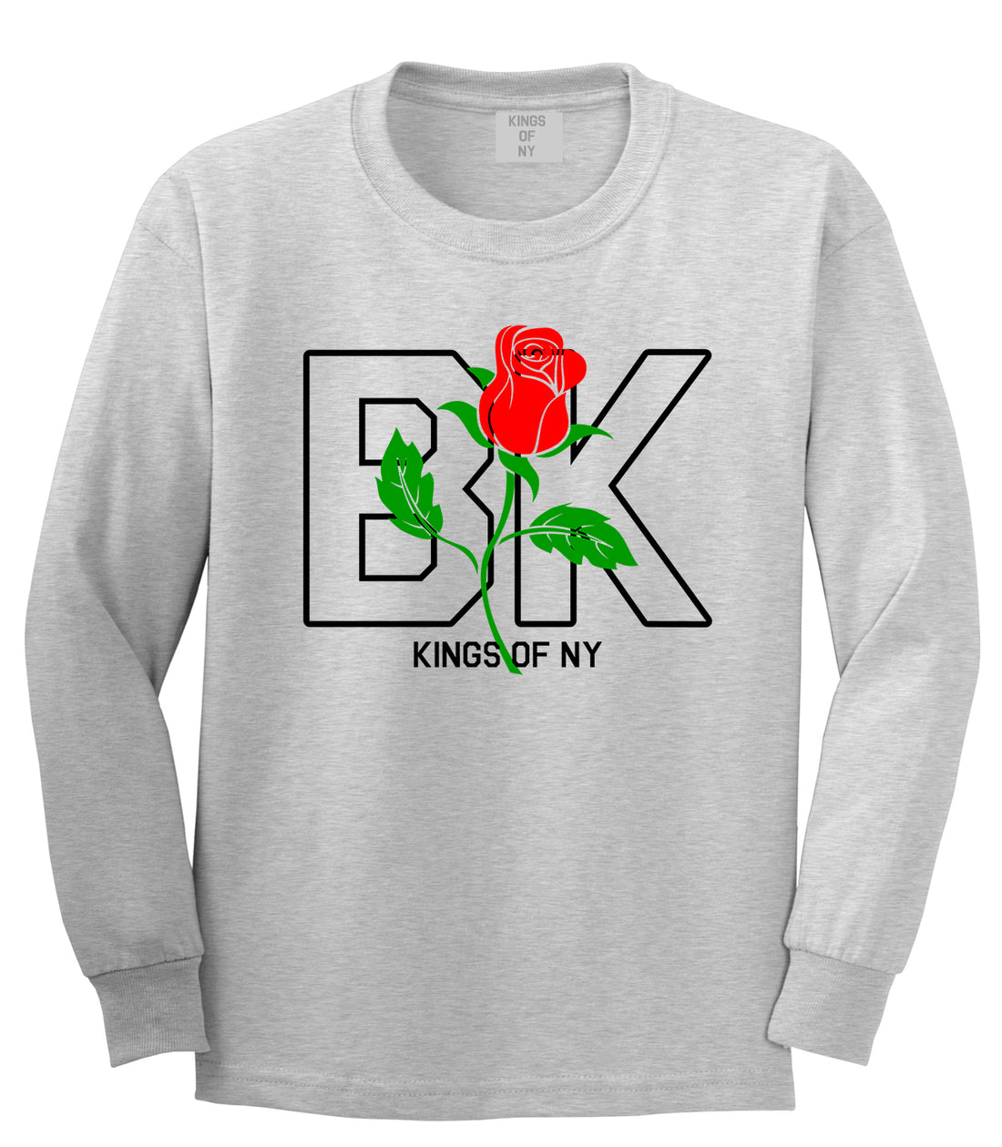 Rose BK Brooklyn Kings Of NY Mens Long Sleeve T-Shirt Grey