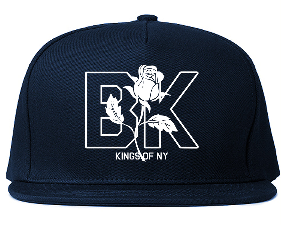 Rose BK Brooklyn Kings Of NY Mens Snapback Hat Navy Blue