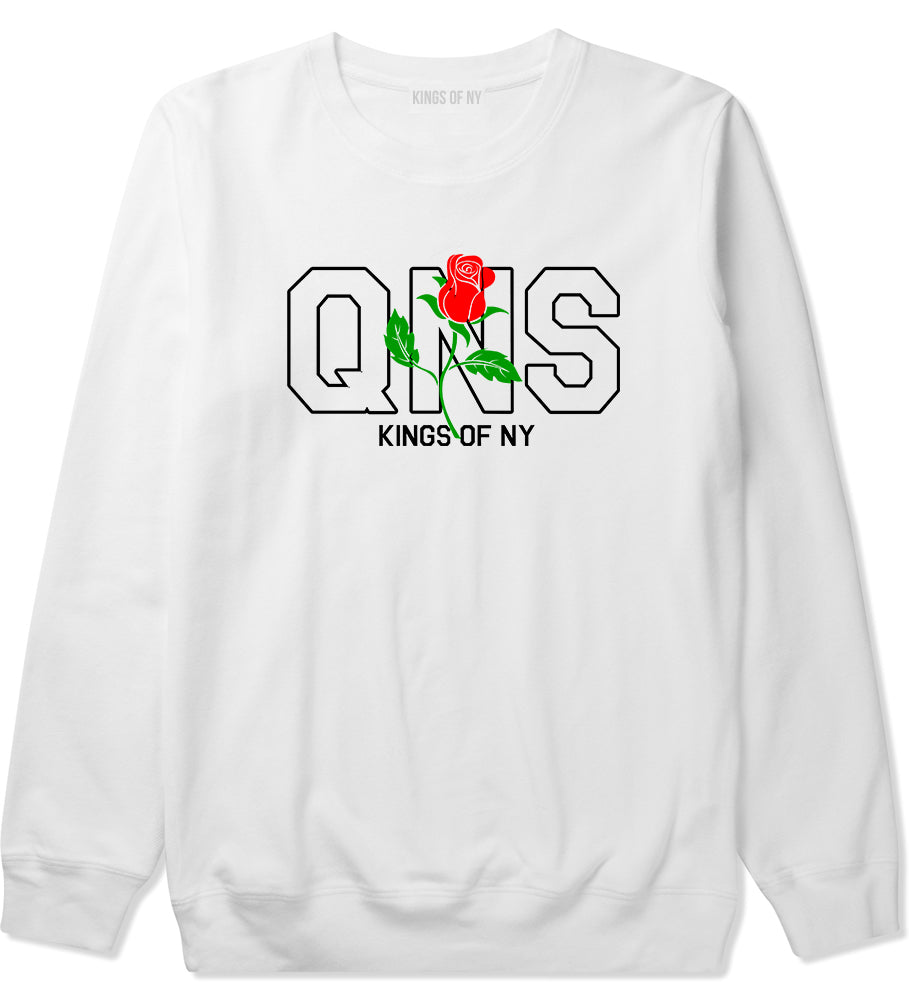 Rose QNS Queens Kings Of NY Mens Crewneck Sweatshirt White