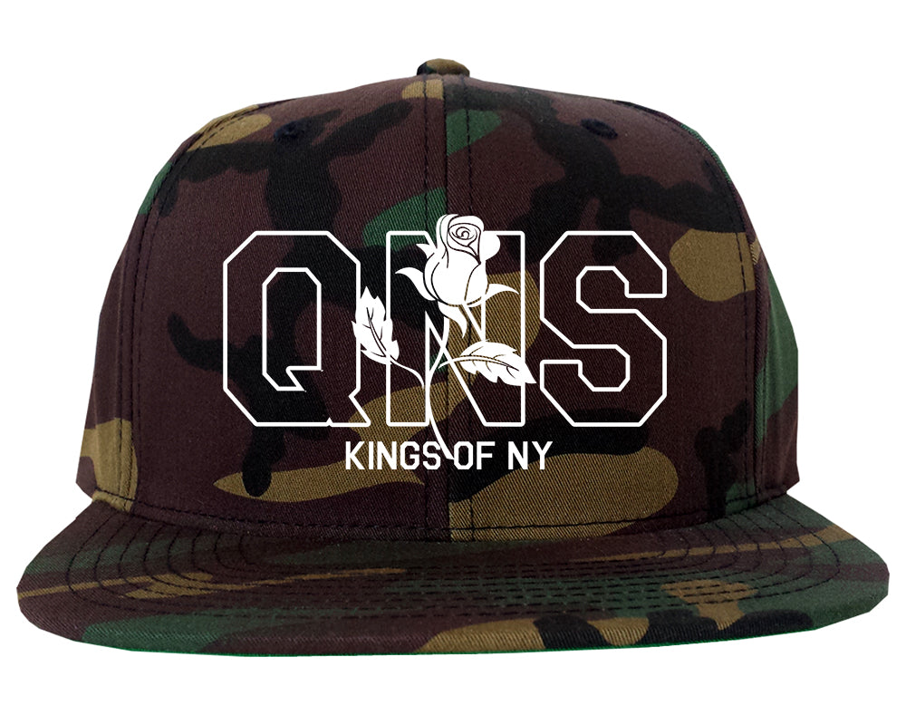 Rose QNS Queens Kings Of NY Mens Snapback Hat Army Camo