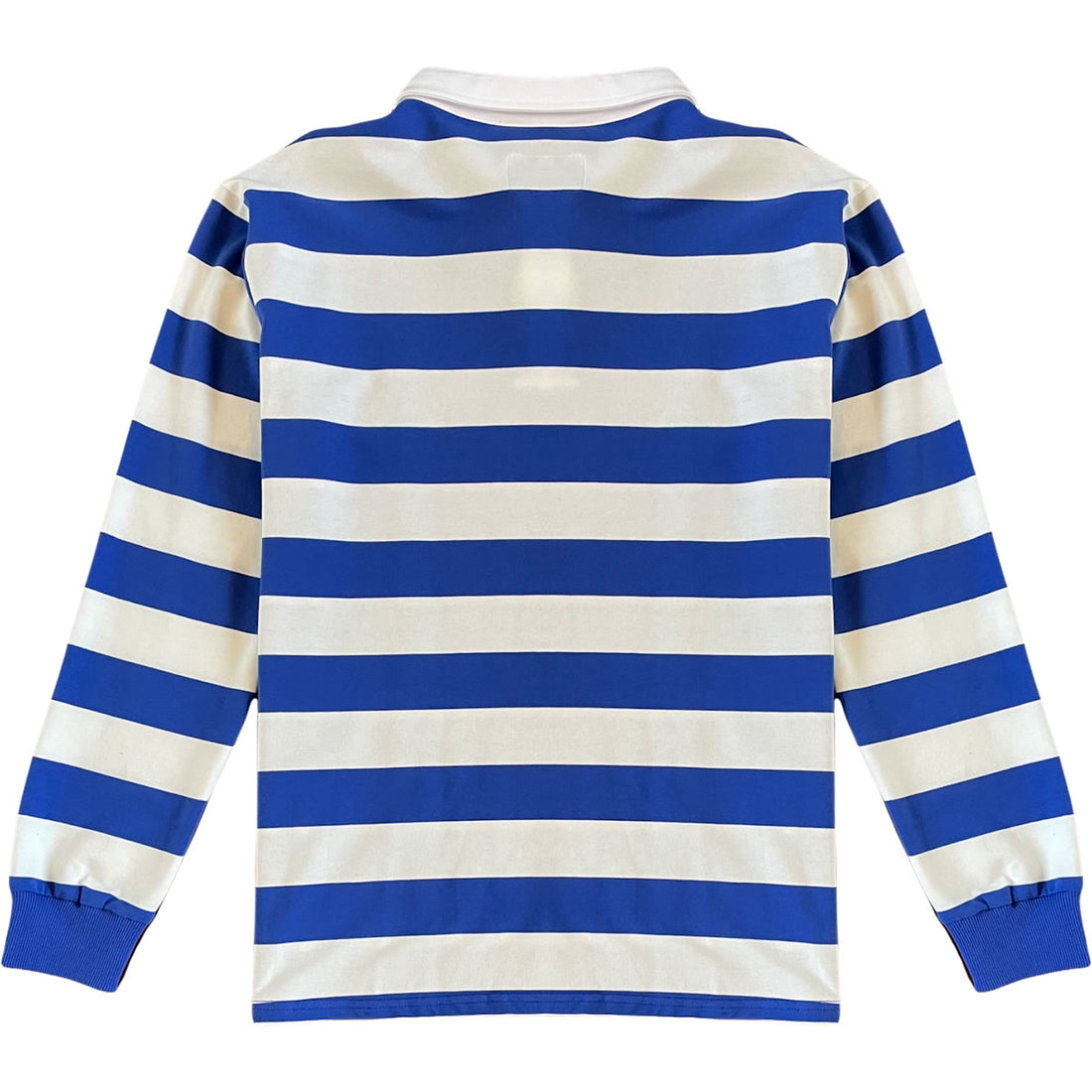 Royal Blue And Soft White Striped Mens Long Sleeve Rugby Shirt Back