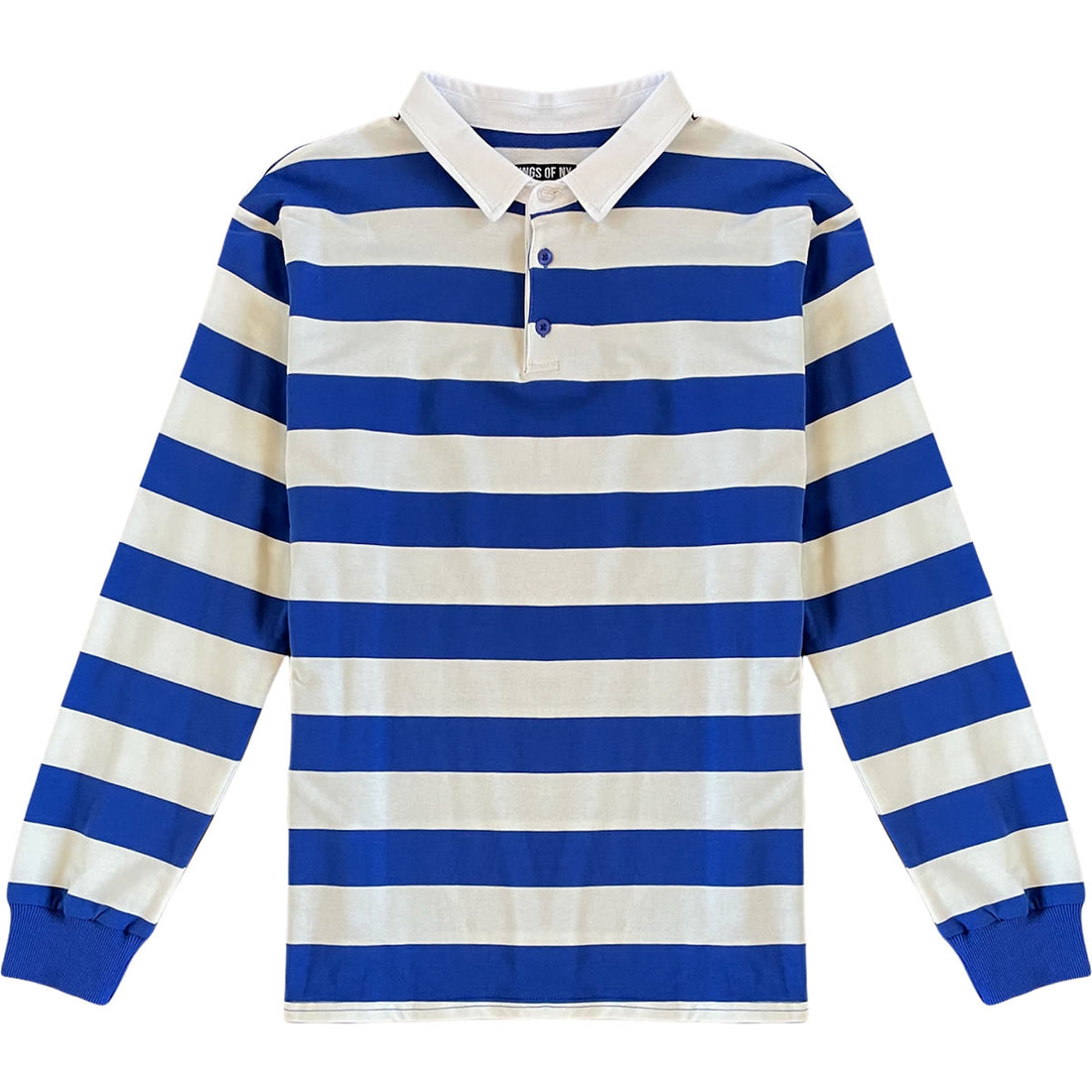 Royal Blue And Soft White Striped Mens Long Sleeve Rugby Shirt