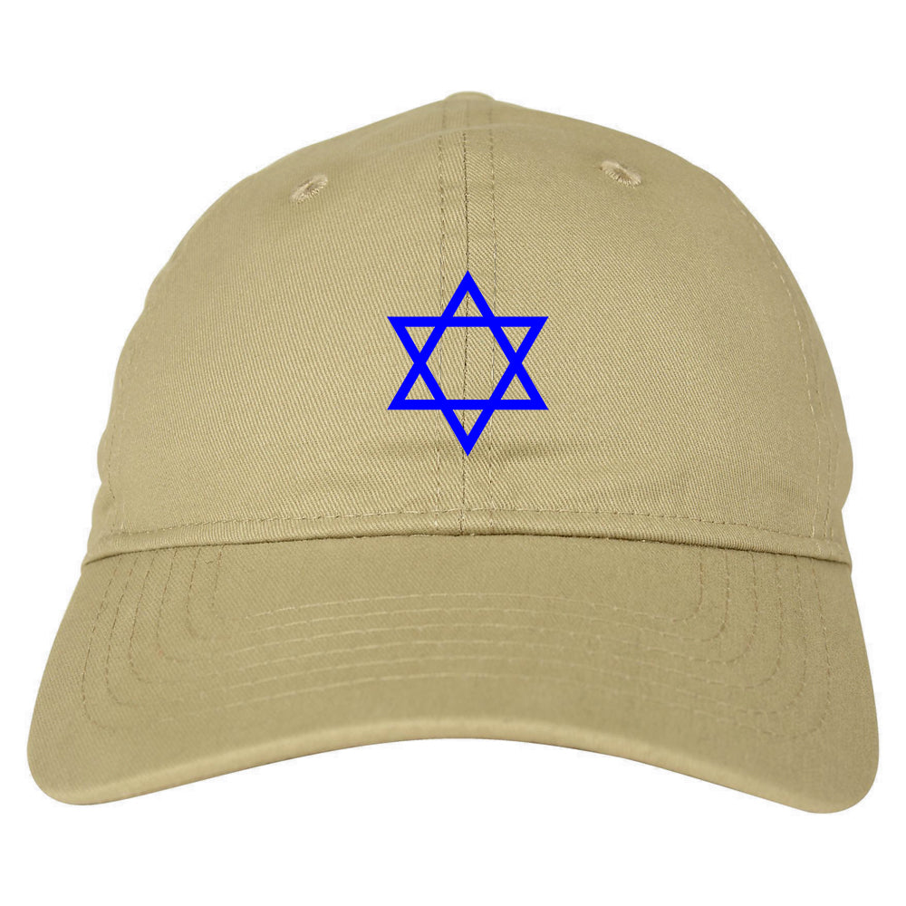 Royal Blue Star Of David Jewish Chest Mens Dad Hat Tan