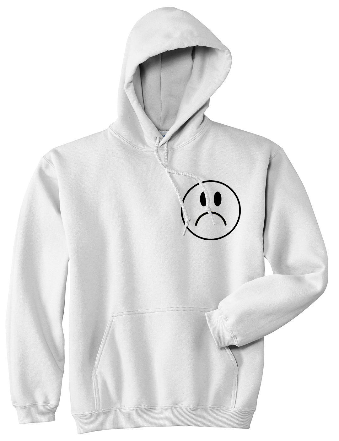 Sad Face Emoji Chest White Pullover Hoodie by Kings Of NY