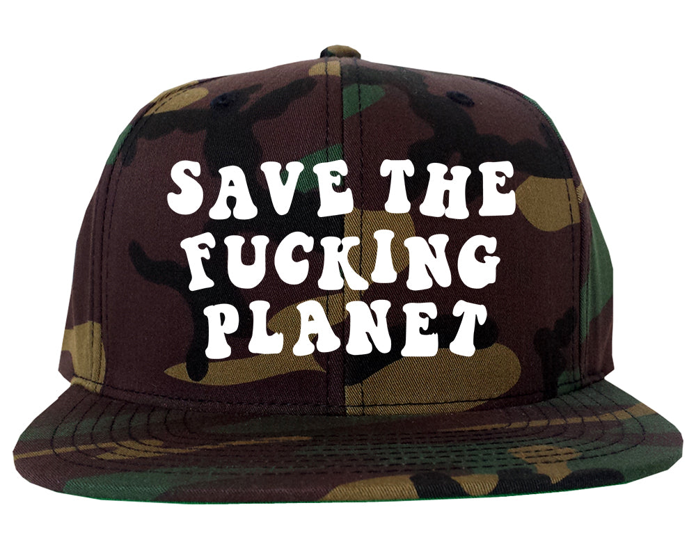 Save The Fucking Planet Mens Snapback Hat Camo