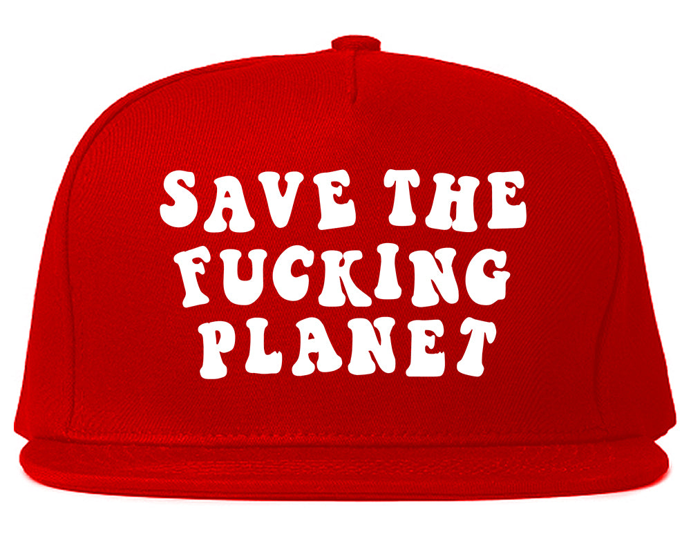 Save The Fucking Planet Mens Snapback Hat Red