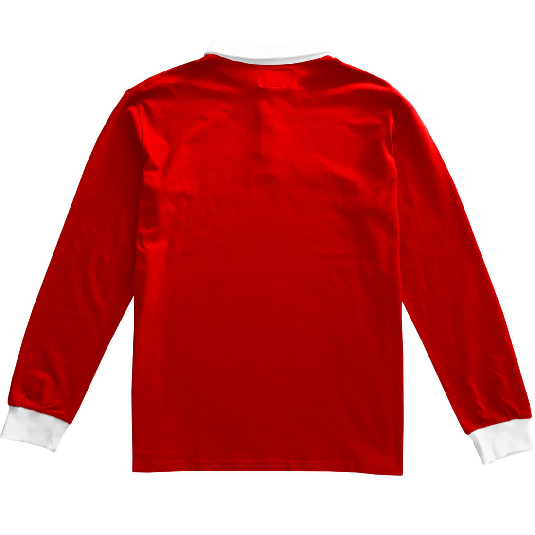 Solid Red with White Collar Mens Long Sleeve Polo Rugby Shirt