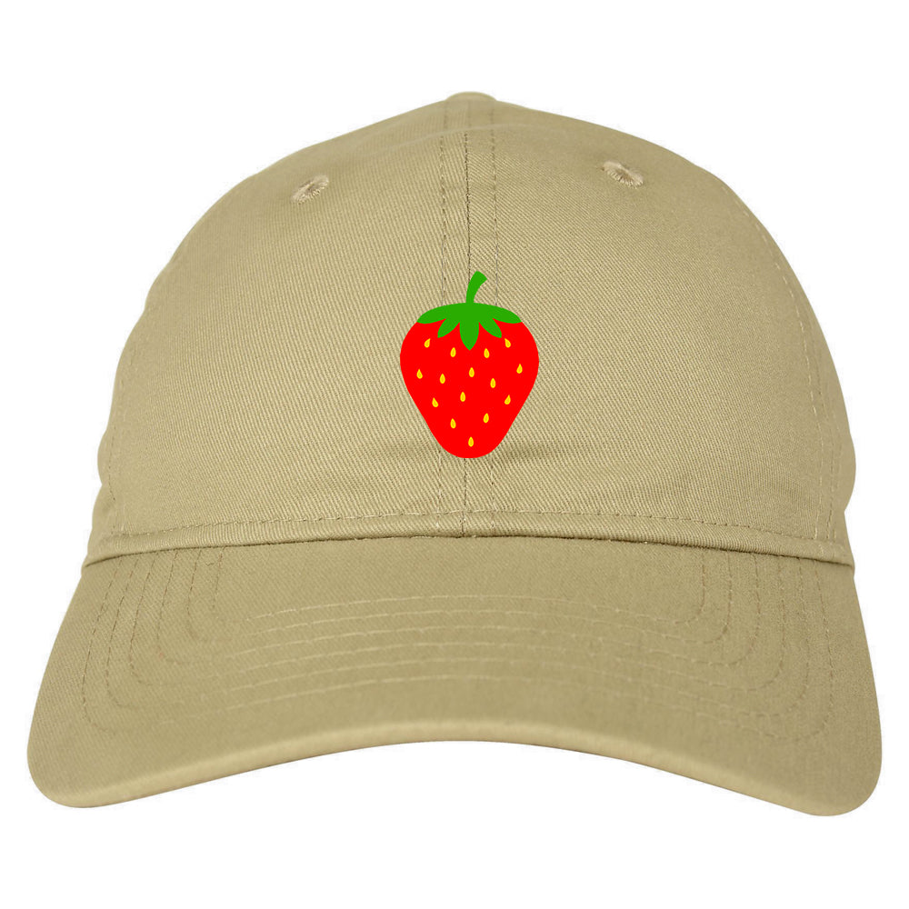 Strawberry Fruit Chest Mens Dad Hat Tan