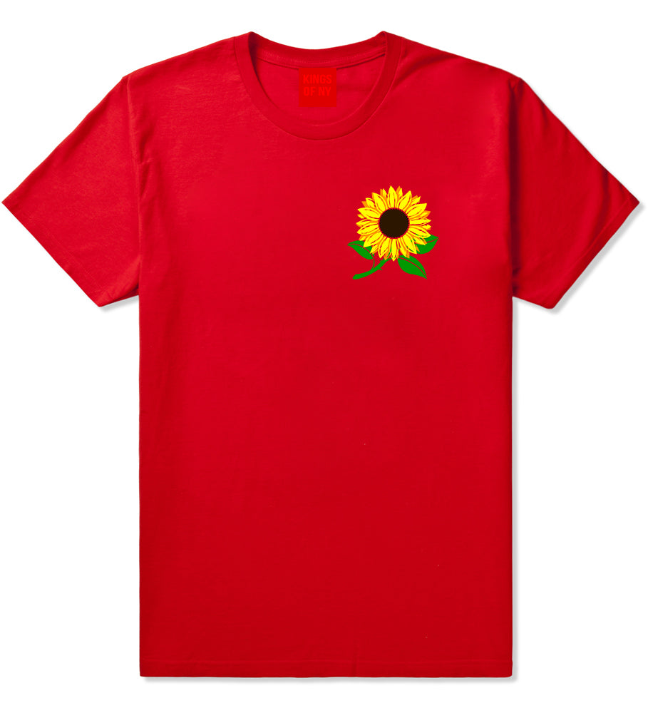 Sunflower Flower Chest Mens T-Shirt Red