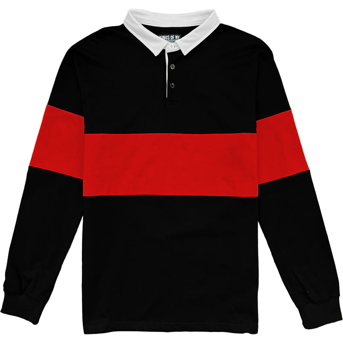 Traditional Black And Red Striped Mens Long Sleeve Rugby Shirt